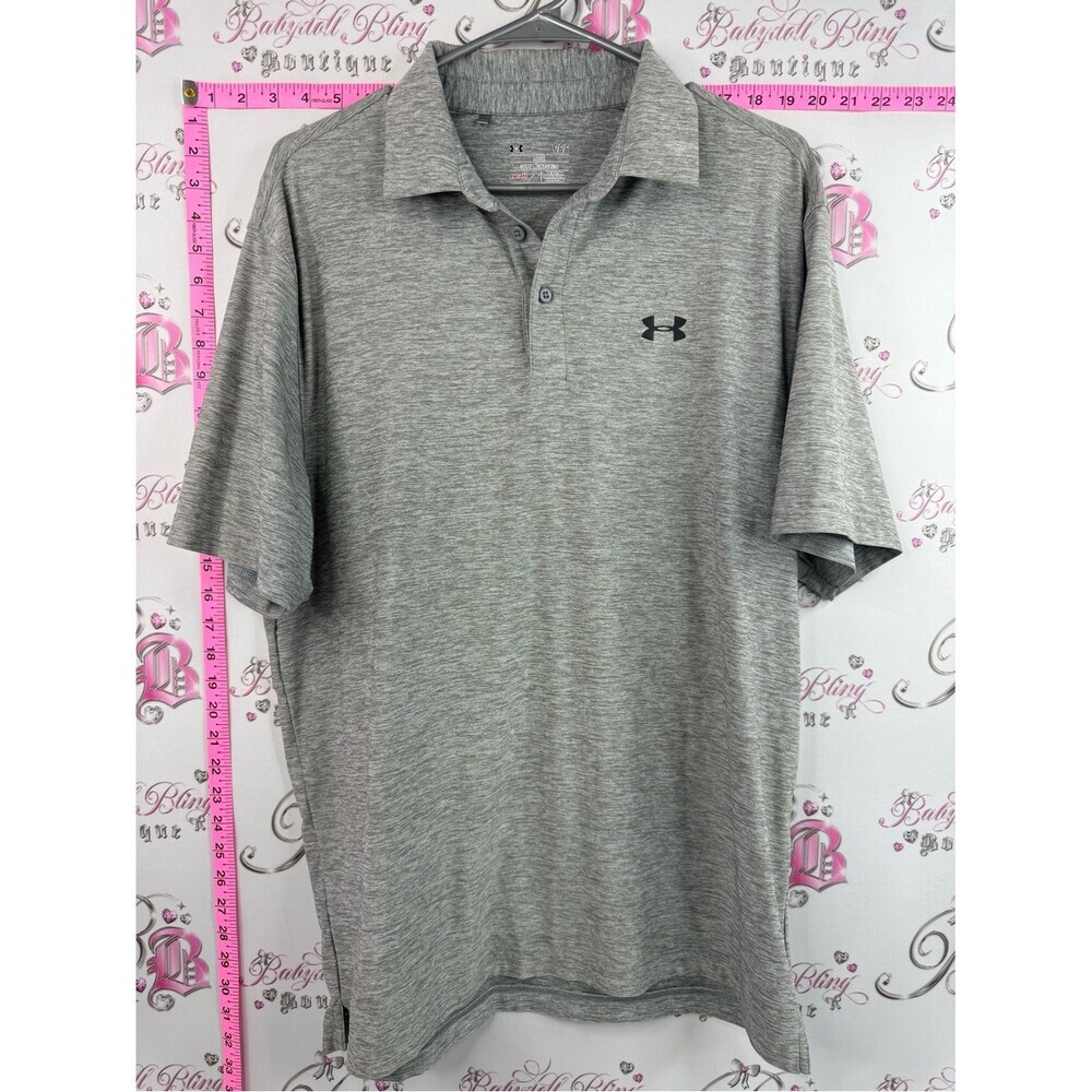 Under Armour tshirt polo black logo button up Gray Heather Polo Shirt heatgear